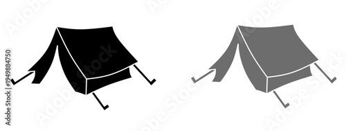 Vector illustration of a camping tent icon featuring a simple ridge design for outdoor adventure travel and hiking themes. Vector illustration of camping tent icon set
