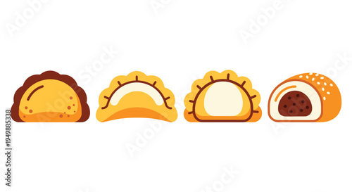 Fried Sweet Dumpling Line art clean artistic abstract color vector