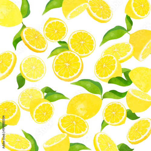 葉付きレモンの散らばる透過背景_正方形