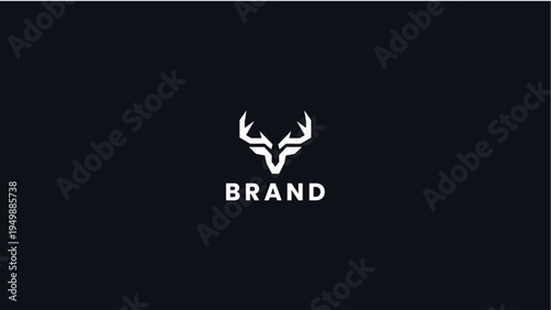 Minimalist geometric deer antler logo design concept representing strength and elegance for modern branding. Clean and bold animal head silhouette illustration for diverse corporate identity
