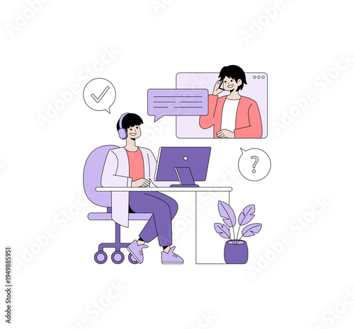 Customer Support Vector Illustration with Online Chat