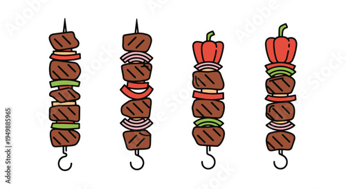 Grilled Kebab Beef Line art minimal digital abstract color illustration