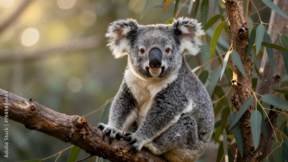 Obraz premium Cute Koala Sitting on a Branch in a Tree with a Natural Outdoor Background