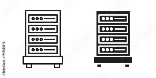 Server rack icon element for graphic designs. line and flat symbols