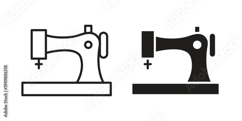 sewing machine icon element for graphic designs. line and flat symbols