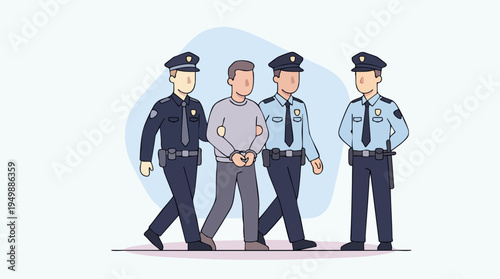Police Officers Escorting a Suspect in a Law Enforcement Scene Illustration