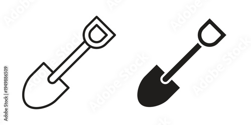 Shovel icon element for graphic designs. line and flat symbols