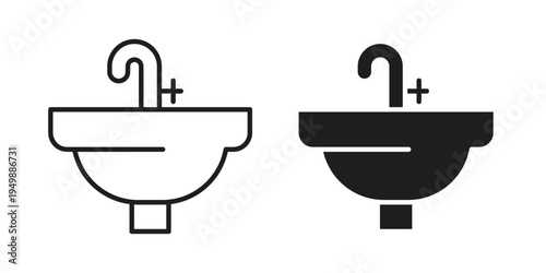 Sink icon element for graphic designs. line and flat symbols
