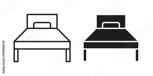 Single bed icon element for graphic designs. line and flat symbols