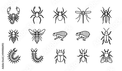 Dangerous Bugs Outline Icons – Thin Line Pest Insect Symbol Pack