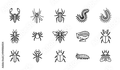 Dangerous Insect Thin Line Icons Set – Outline Pest Bug Vector Collection