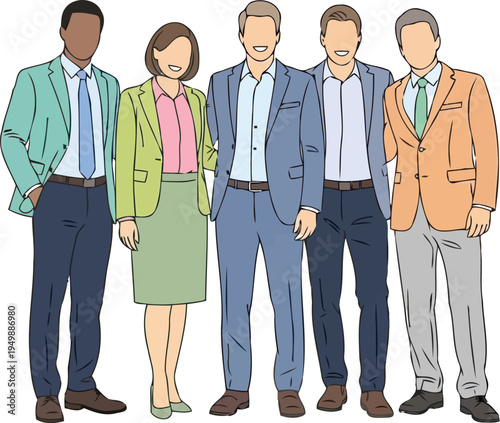 Modern creative startup team in colorful casual suits art