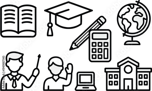 Education Icons: A collection of meticulously crafted, line-style icons perfectly suited for educational themes. Ideal for projects and resources related to learning.