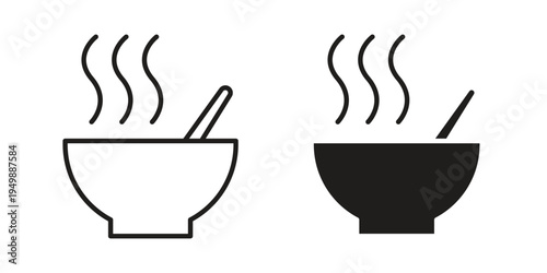Soup bowl icon element for graphic designs. line and flat symbols