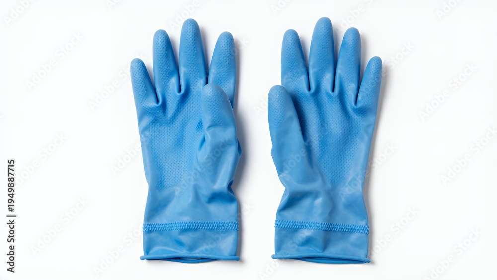 Obraz premium Pair of Blue Rubber Gloves Isolated on White Background for Cleaning and Protection