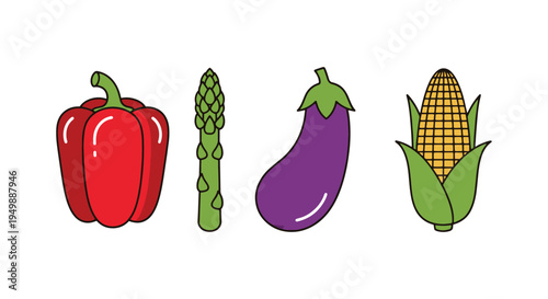 Gourmet Vegetables Line art minimal digital abstract color illustration