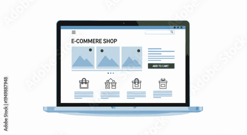 Online Shopping Website Display on Modern Laptop Computer