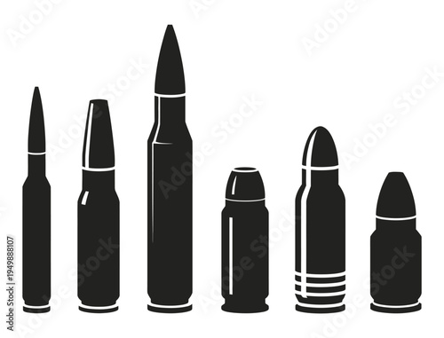 Ammo icon, vector set of military ammunition, bullets, and cartridges, illustration for armed forces, tactical equipment