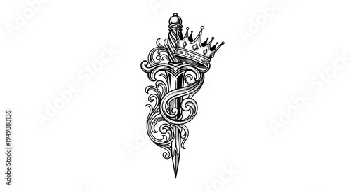 Ornate Dagger with Crown Emblem - Detailed Heraldic Design