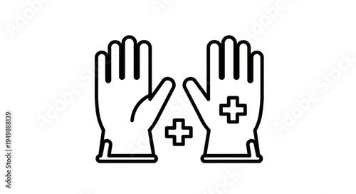 Medical gloves with cross symbol for healthcare protection.