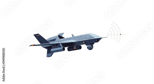 Military Drone in Flight with Communication Signals.