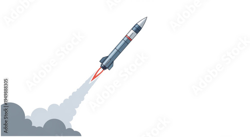 Rocket Launching into the Sky with Smoke and Flames.