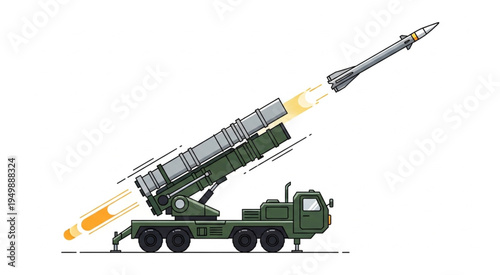 Mobile Missile Launcher Launching a Missile with Flames.