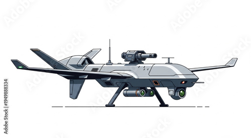 Advanced Military Drone Concept with Surveillance and Weapon Systems.