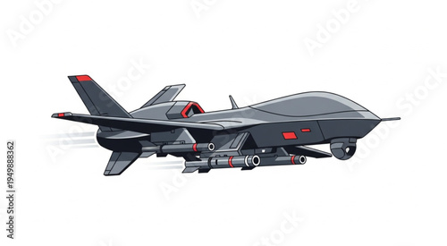 Illustration of a Gray Military Drone with Missiles.