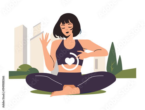 Woman Meditating and Feeling Balanced Vector Illustration