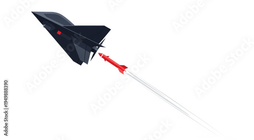 Dark Blue Rocket Launching with Red Booster and White Exhaust.