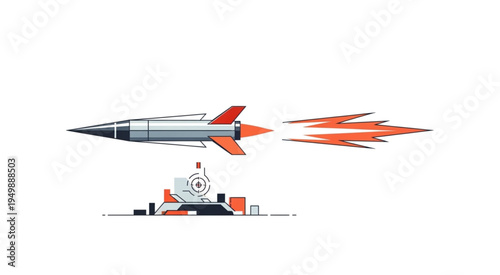 Illustration of a rocket launching from a control center.