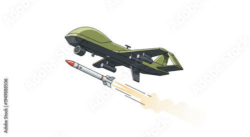 Illustration of a Military Drone Launching a Missile.
