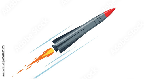 Illustration of a Rocket Launching with Flames and Smoke.
