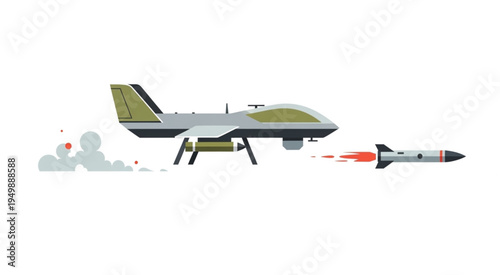 Drone launching a missile in a military operation.