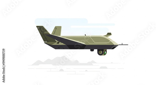 Camouflaged Military Drone Flying in the Sky, Unmanned Aerial Vehicle.