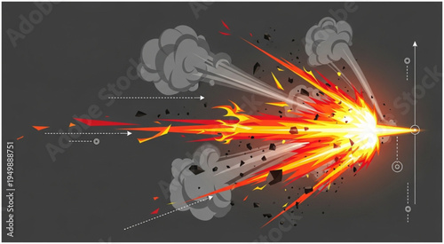 Dynamic Explosion Effect with Fiery Rays and Billowing Smoke Clouds.