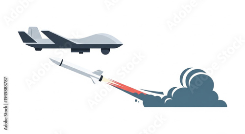 Drone Launching Missile Illustration with Smoke Trail.