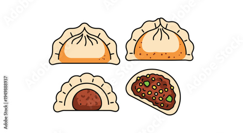 Fried Beef Dumpling Line art modern vibrant abstract color illustration