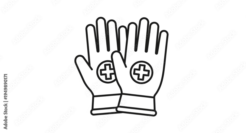 Obraz premium Medical Gloves Icon with Cross Symbol Illustration.