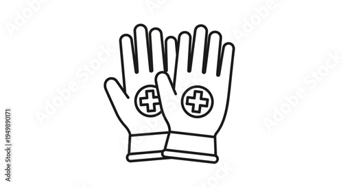 Medical Gloves Icon with Cross Symbol Illustration.