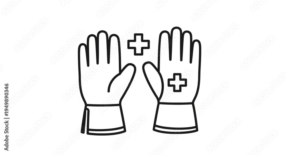 Obraz premium Medical Gloves With Plus Signs Icon Illustration.