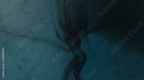 3d animation of an evil creature scouting in the shadows, built from particles