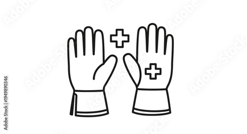 Medical Gloves With Plus Signs Icon Illustration.