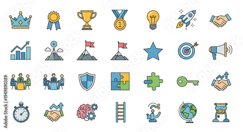 Collection of Business and Success Related Icons.