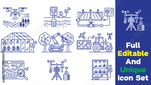 Smart Farming Agriculture Line Icons – Modern AgriTech Symbol Set