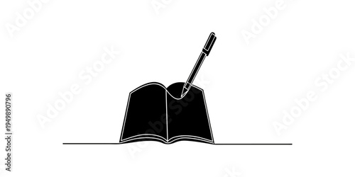 A black steel needle and thread isolated on white background with a metal tool and office equipment for work on a notebook