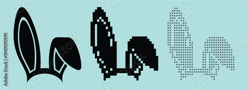 Abstract pixel art design with geometric shapes and text