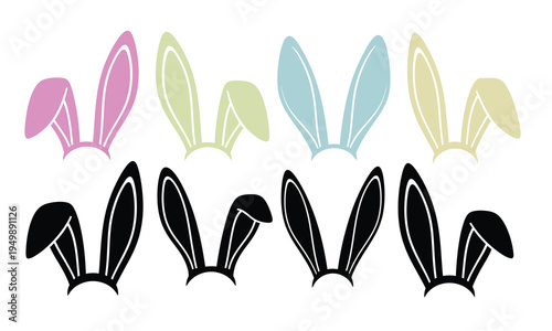 Collection of bunny ears in various colors