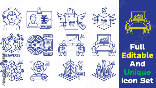 Metaverse Virtual Reality Line Icons – Digital World Symbol Collection